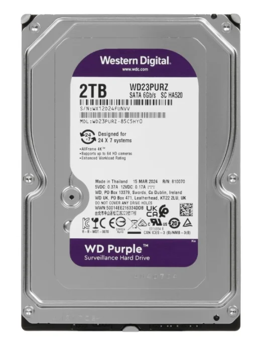 Жесткий диск 2Tb WD Purple WD23PURZ, SATA-III